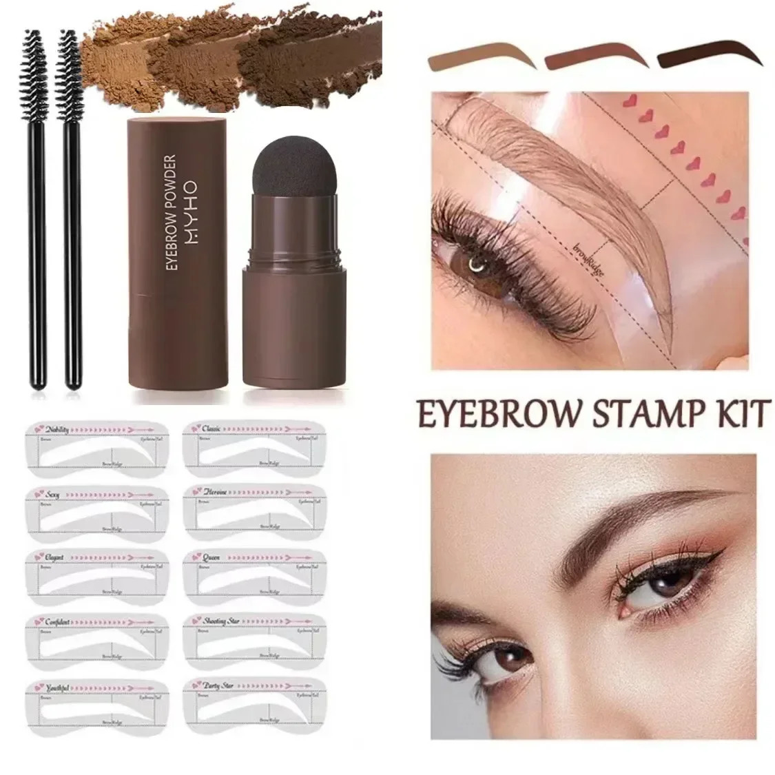 Complete professional eyelid powder stamping kit makeup brush eyelid paint pencil eyelid template 240715