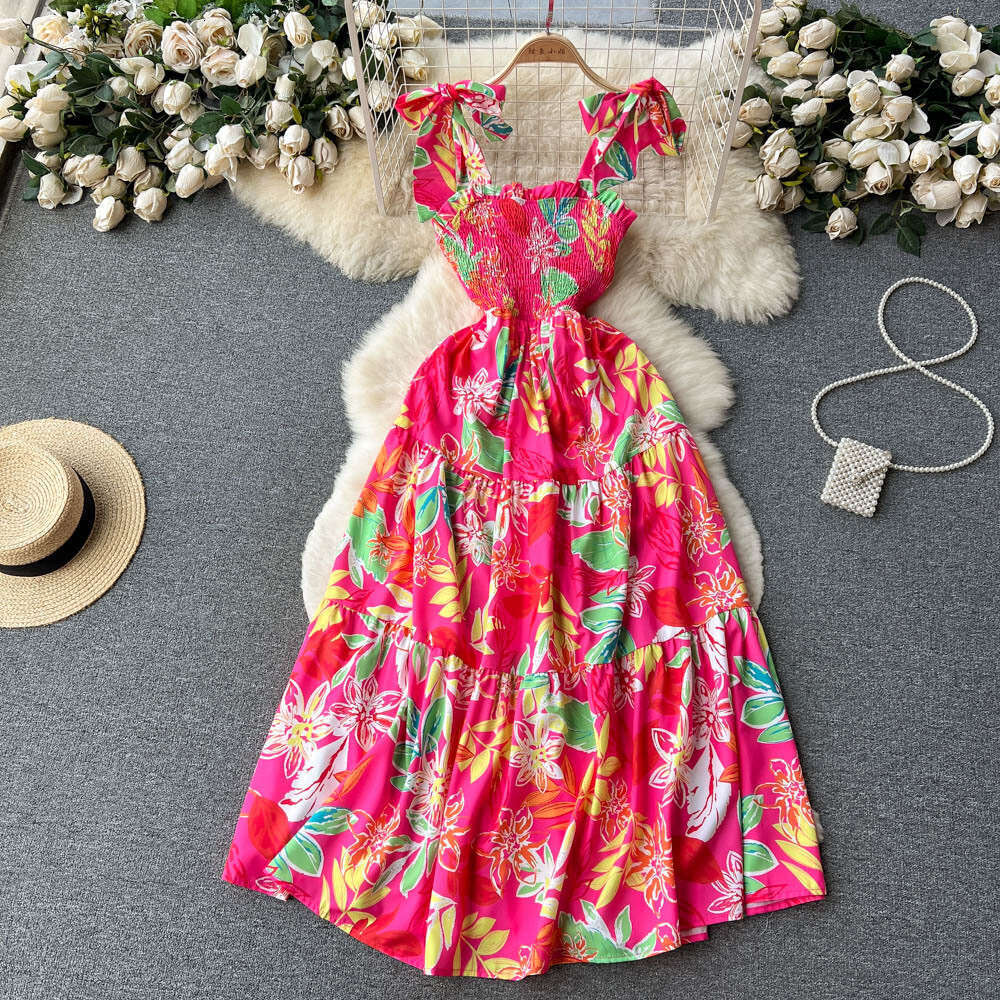 Travel Vacation Skirt Summer New Bra Tie Off Shoulder Waist Large Hem Printed Dress Short Novelty Self-cultivation Temperament Denim Dress Lace Dress