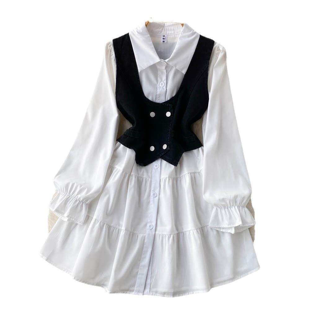 Sensational Temperament: White Shirt, Dress, Summer Womens Clothing, Short Denim, Vest, Top, Two Sets Autumn Dress Women Bifurcated Sexy Pregnant Wome