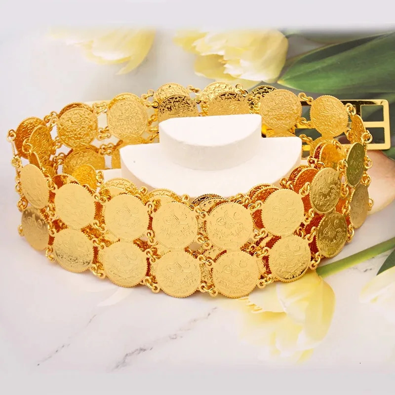 Ethnic Gold Color Body Chains for Women Turkish Coin Wasit Belts Oman Iraq Kurdish Wedding Bridal Chic Parure Marocaine 240709