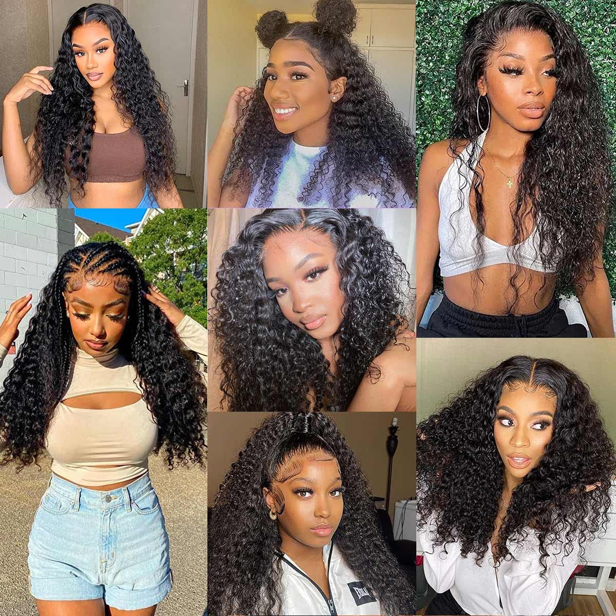 Water Wave Lace Front Wig Brazilian Virgin Human Hair 4x4 5x5 6x6 7x7 13x4 13x6 360 Full Lace Wigs for Women Natural Black Color Pre-Plucked Natural H