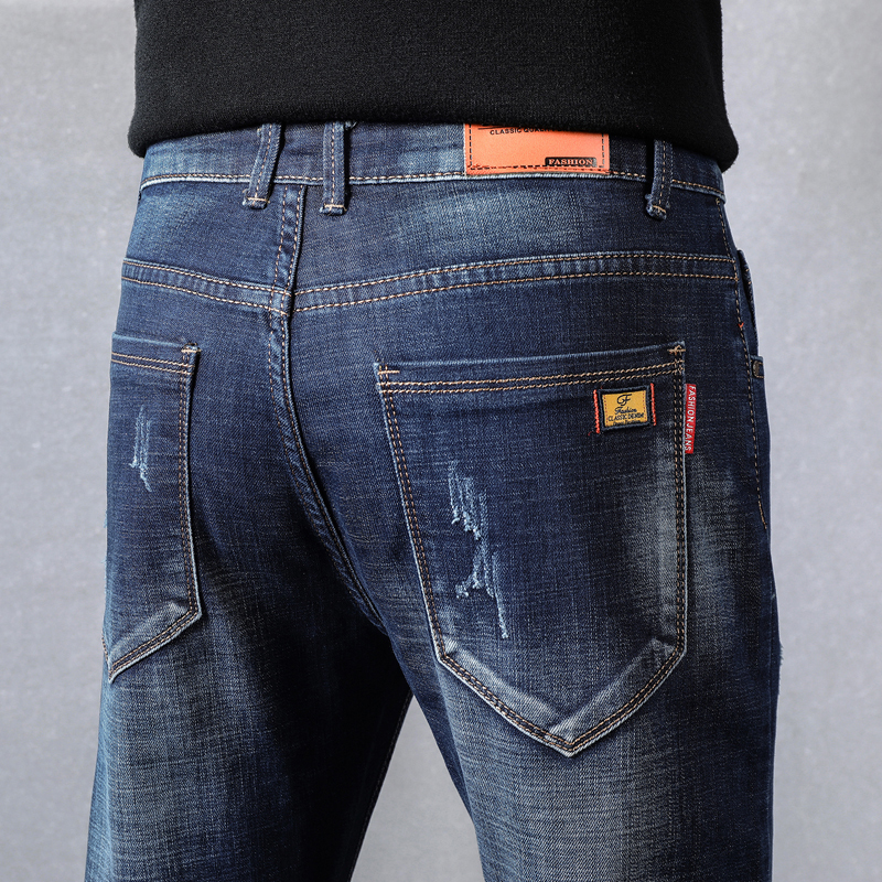 Autumn new slim fit fashionable jeans stretch straight leg denim pants men's Korean version trend