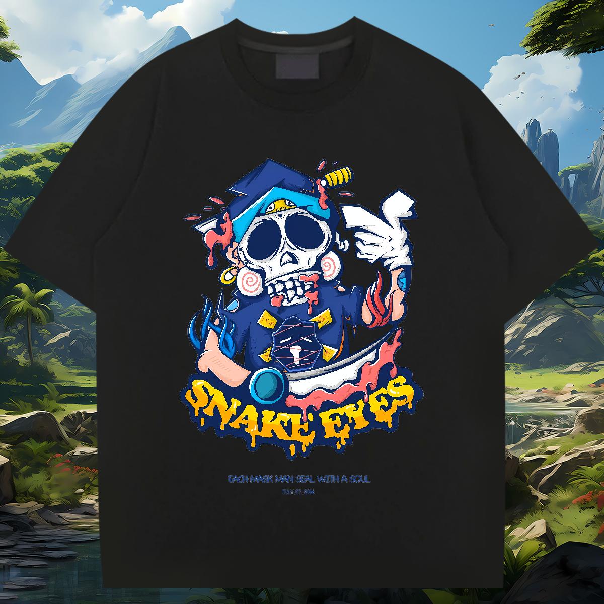 Loose Fit T shirt Skeleton 230g 100% Cotton Daily Wear Round Neck Short Sleeve Tshirt for Man Woman New Arrival Custom Anime Polos