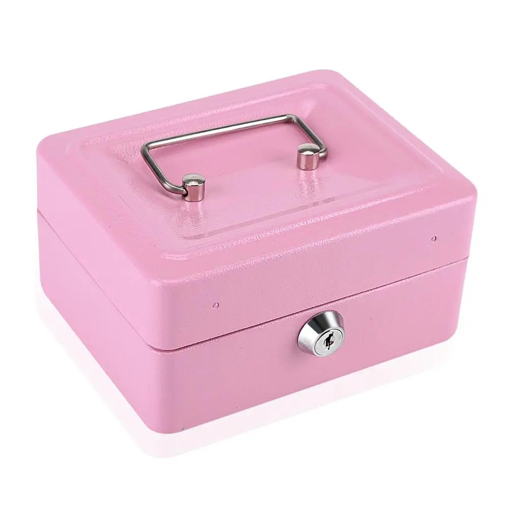Roze Veilig Spaarpot Cash Register Insert Lade Kassier Lade Opslag Mini Draagbare Stalen Afsluitbare Cash Kluis Beveiliging Box 240715