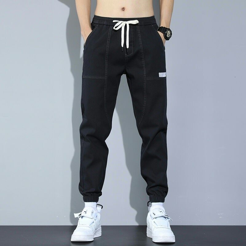 Autumn Jeans Male Loose Elastic Waist Ankle-Tied Abrasion Resistant Construction Site Worker Casual Working Welder Labor Protection Pants