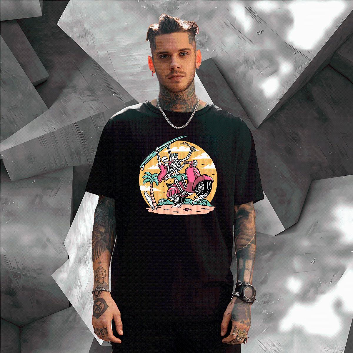 New Designer Man T Shirts Skeleton 230g 100% Cotton Custom Print Plus Size Daily Wear Mens Tshirts Breathable Short Sleeve Comfortable