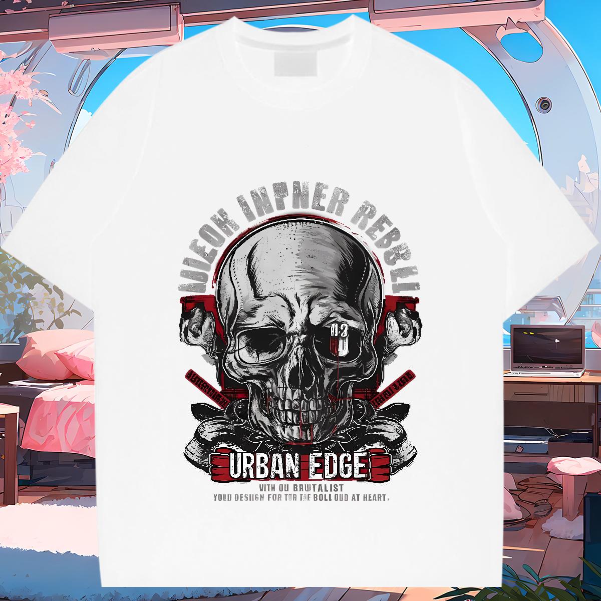 Fashion Design Men T Shirts Skeleton 230g 100% Cotton DIY Printed High Street Hip Hop Men Tops Tees Cotton Breathable Short Sleeve Unisex