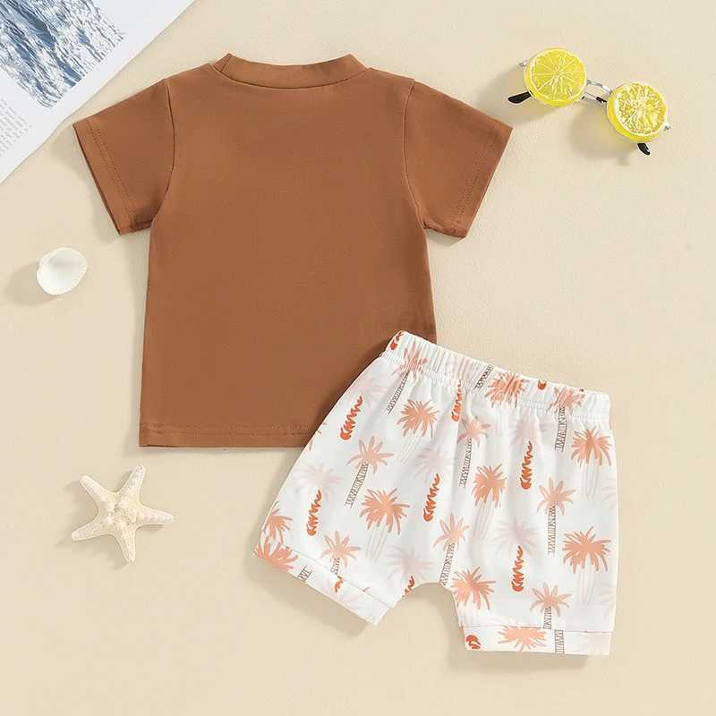 Clothing Sets Toddler Baby Boys Summer Outfits Tree Print Short Sleeve T-Shirt and Elastic Shorts for 2 Piece Vacation Clothes Set