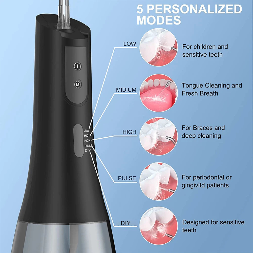 Oral Irrigator Portable Water Flosser Rechargeable 5 Modes IPX7 400ML Dental Water Jet for Cleaning Teeth 240715