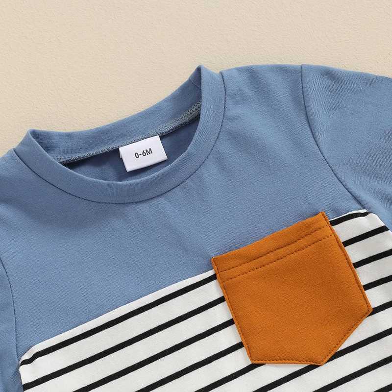 Clothing Sets 0-3Y Casual Toddler Baby Boys Summer Clothes Sets Stripe Print Short Sleeve Pocket T-Shirt Tops and Elastic Shorts Set