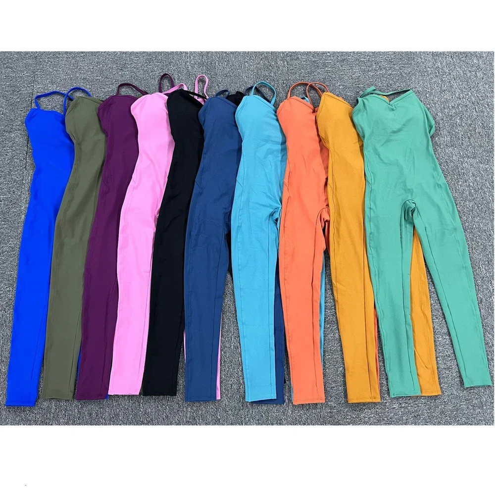 Women Athleisure Fitness Bodysuit Backless One Piece Yoga Jumpsuit Sports Gym Workout Clothes for Women Tights Active Wear 240703