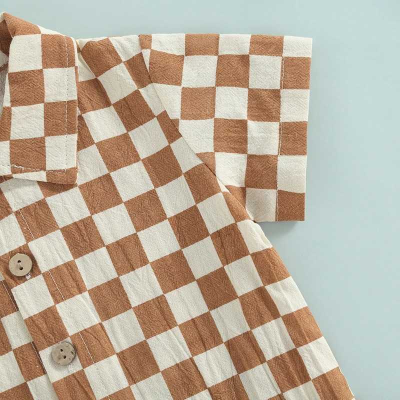 Clothing Sets Boys 2pcs Clothing Suit Summer Toddler Baby Boys Short Sleeve Lapel Neck Plaid Print Buttons Tops + Casual Short Pants