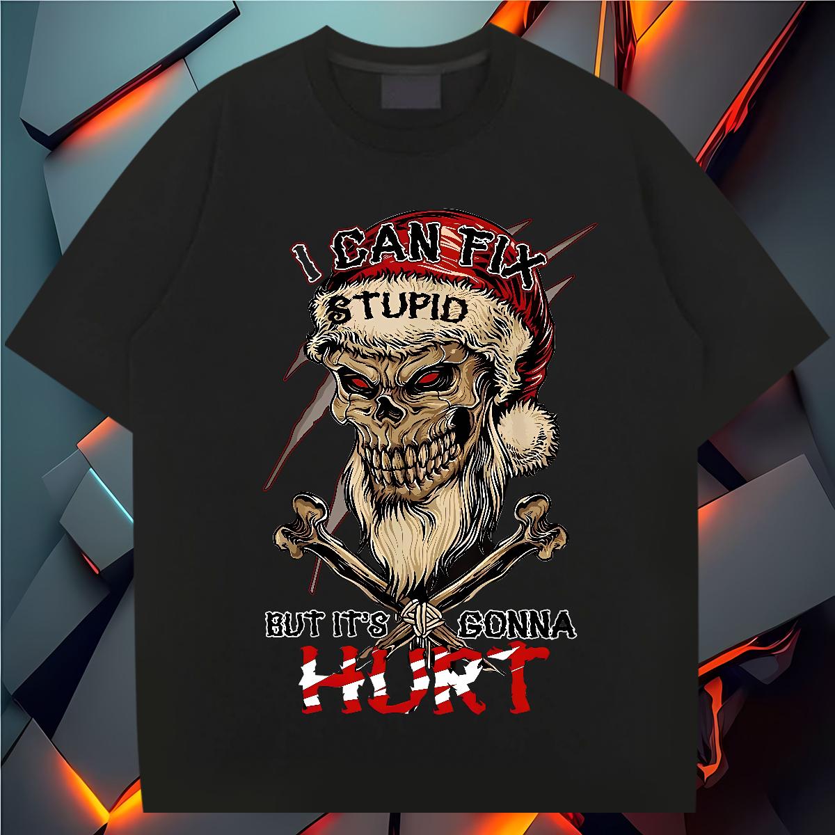 Fashion Casual T Shirts Men Skeleton 230g 100% Cotton Black White Hip Hop Street Mens Tshirts Crew Neck Cotton Breathable Loose