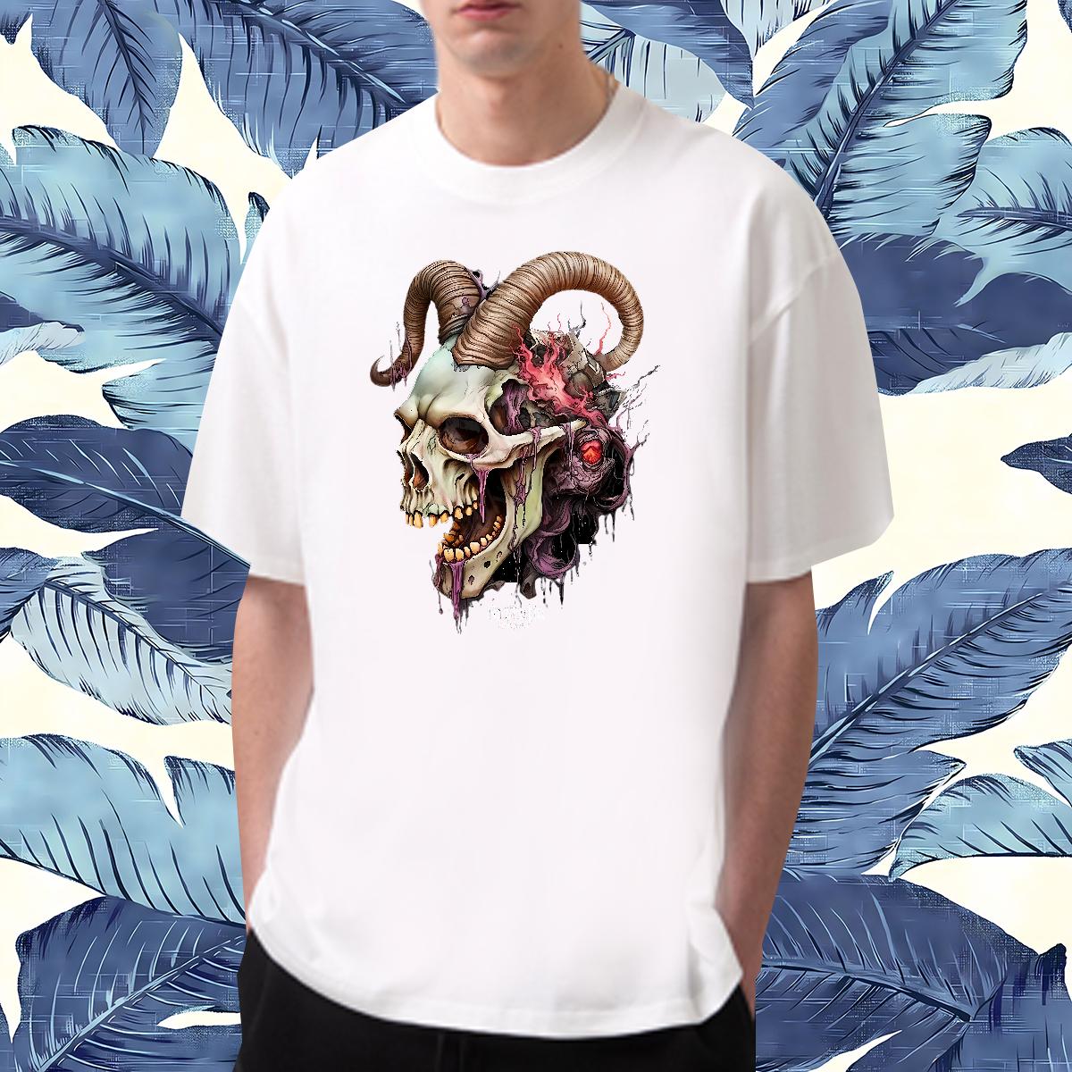 Unisex Men Clothes T-Shirt Skeleton 230g Cotton Crew Neck Cotton Breathable Anime Printing Street Men T Shirts DIY Printed New Arrival Tee Shirt