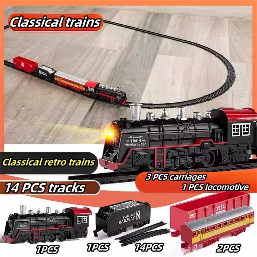 Electric Car Silation Retro Steam Train Model Kids High Speed Rail Toy Boy Set Free shipping