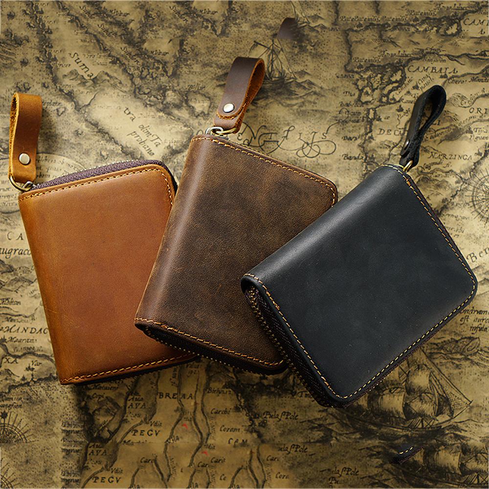 Crazy Horse Leather Card Holder for Men Zipper Card Wallet Rfid Card Purse For Male Carteras With Cardholders Woman Purse