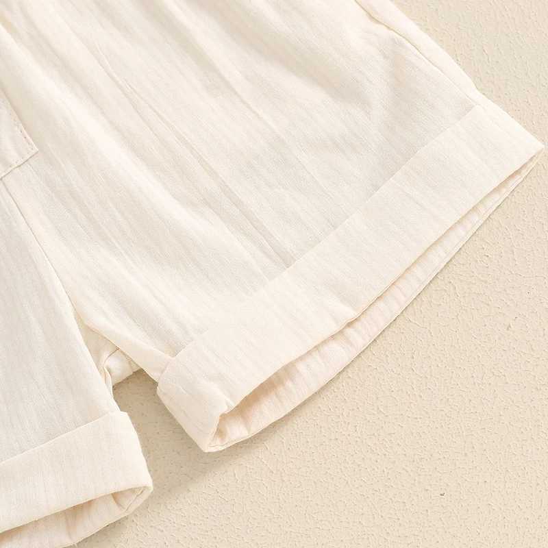 Clothing Sets Boys Girls Clothing Sets Summer Solid Cotton Linen T-shirts+Elasctic Shorts Kids Clothes Casual Children Clothing Sets