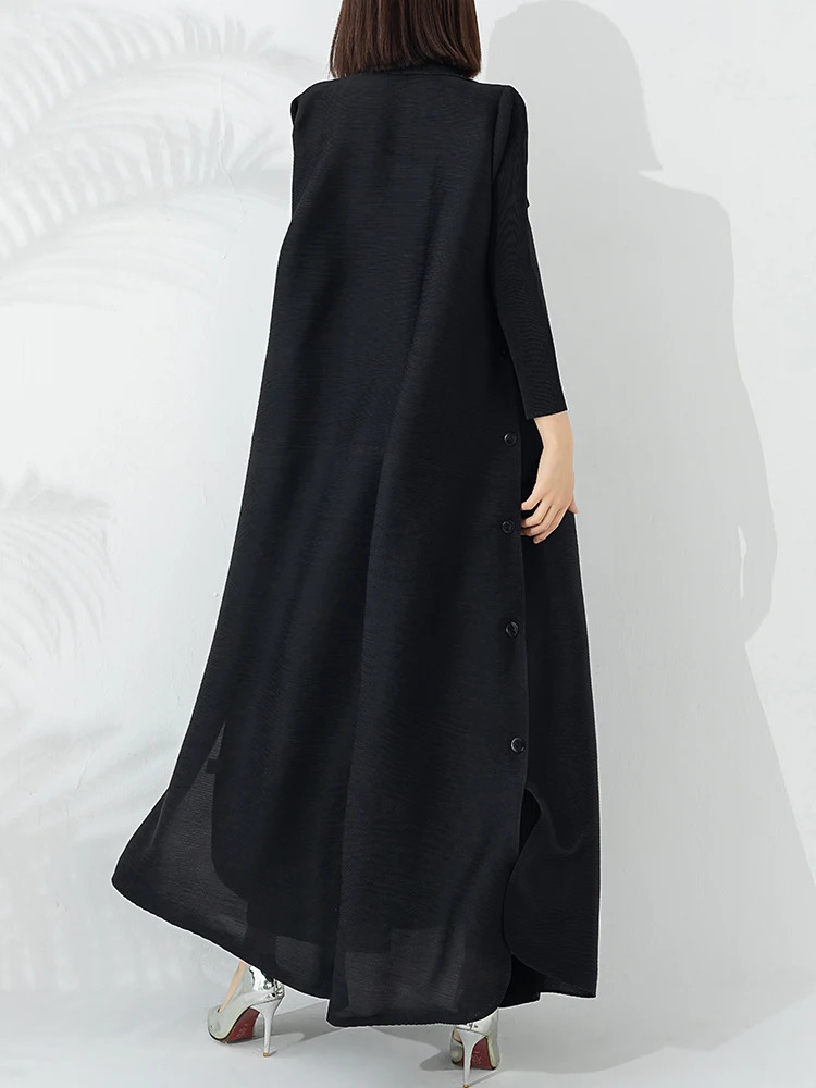 LANMREM Pleated Trench Coat Women Lapel Open Stitch Full Sleeve Loose Buttons Loose Style Belt Windbreaker 17G6526 240716