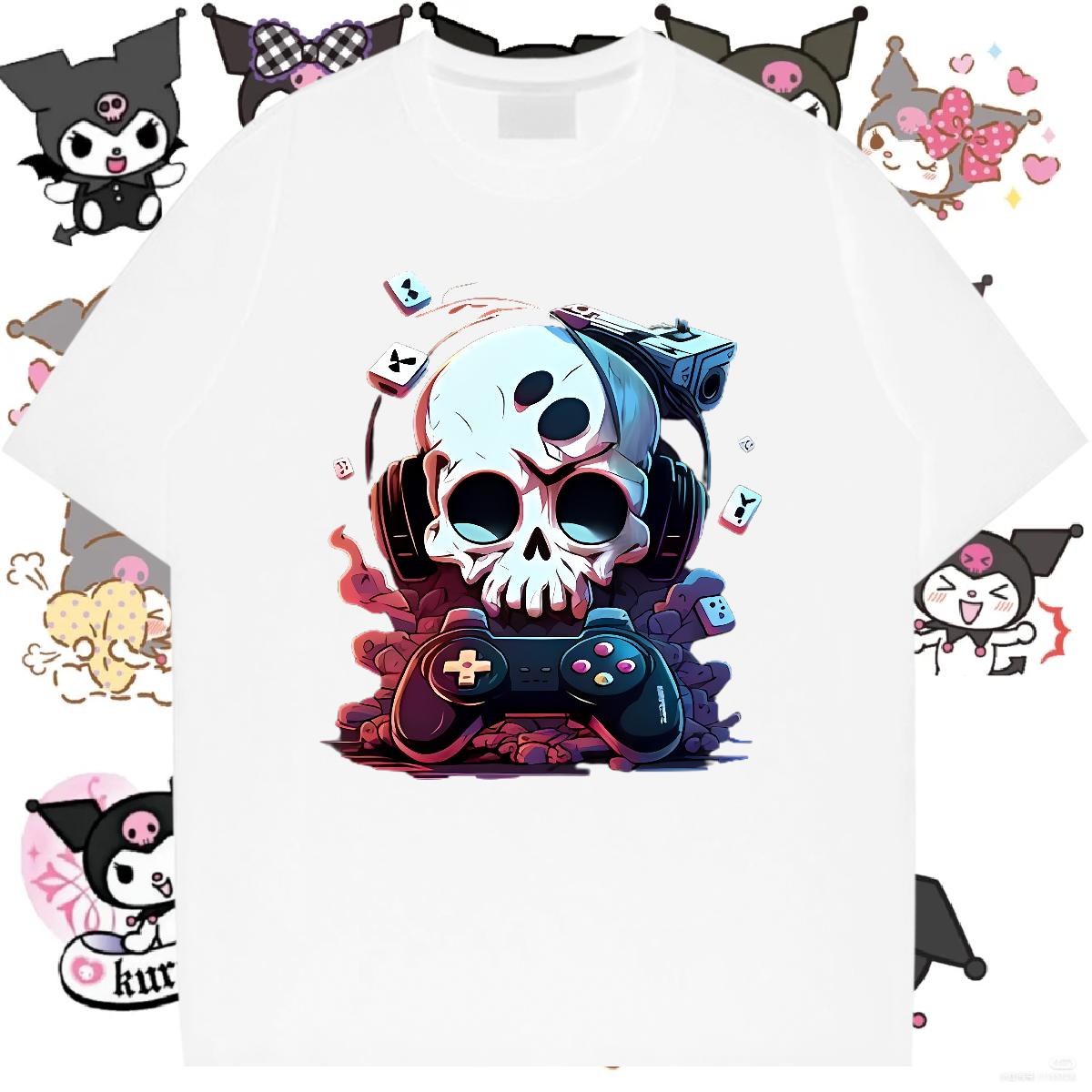 Classic Mens Tshirts Skeleton 230g 100% Cotton Crew Neck Cotton Breathable Anime Printing Street T Shirt For Man DIY Logo Oversized 2024 New Tops