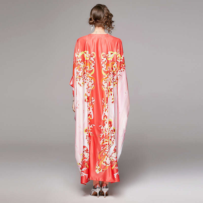 Beach Skirt, Spring and Summer Womens Clothing, Temperament, Printed Fashion, Versatile, One Line Neck, Loose Tie Up Dress Pregnant Womens Dress SKINN