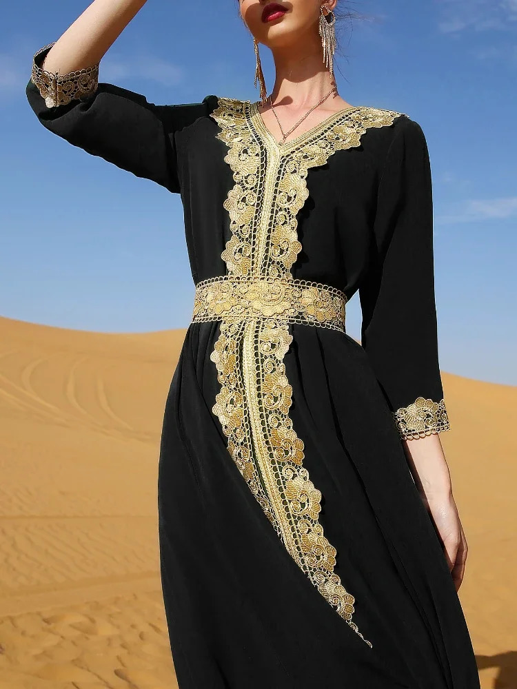 Eid Party Dress for Women Lace Dubai Arab Ramadan Abayas Caftan Kaftan Vestido Muslim Woman Abaya Long Dresses 240715