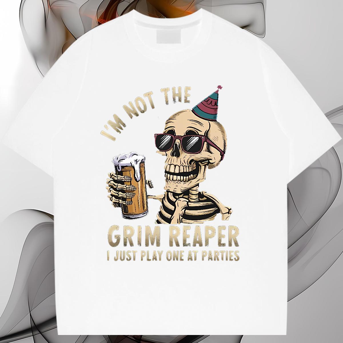 Fashion Designer T shirt Skeleton 230g Cotton Cartoon Printing S-4XL Hip Hop Street Men Tops Tees Breathable Crew Neck Popular