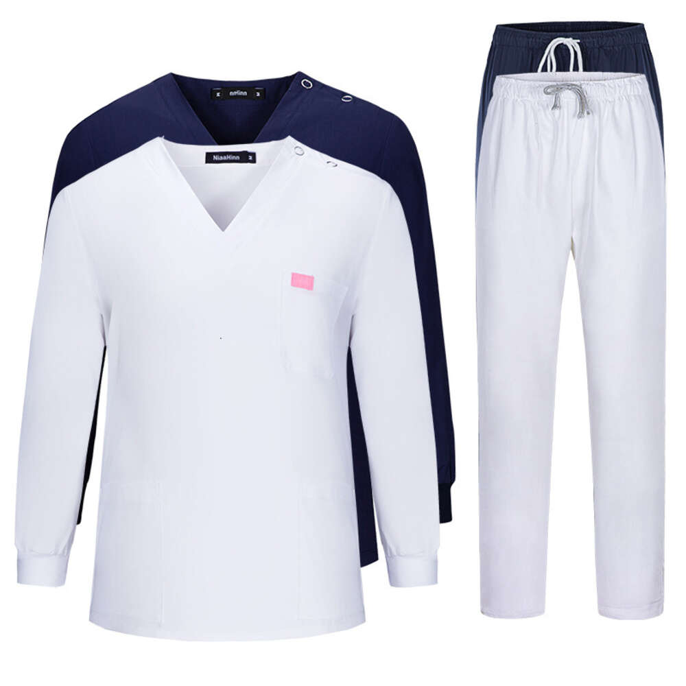 Niaa Hinn Scrubs for Women Uniform Scrubs Zip Up New Product Non-ironing French Show Thinness Washable Business Affairs Popular Short Loose Novelty