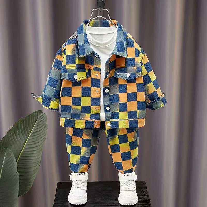 Clothing Sets Childrens And Boys Denim Set For Spring And Autumn New Autumn Two-piece Set For Korean Version Of Fashionable Plaid For Boys