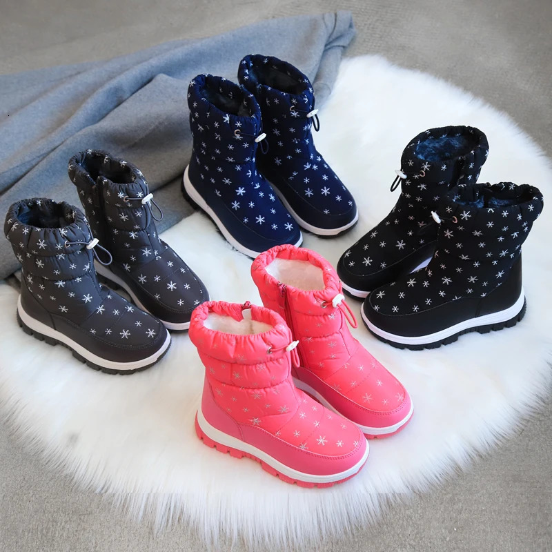 Winter Warm Fur Snow Boots Children Black Furry Shoes Girls Non-slip Waterproof Kids Footwear Child Sneakers Baby Shoes Pink 240710