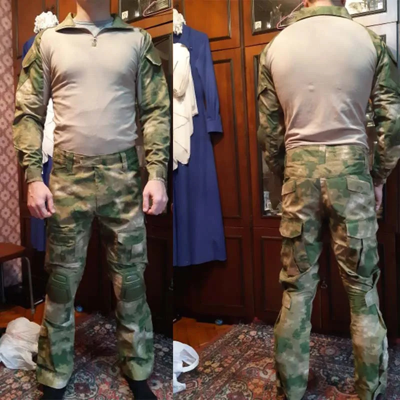 US Tactical Pants Uniform Airsoft Paintball Camo Combat Shirts Rapid Assault Long Sleeve Shirt Pads 240716