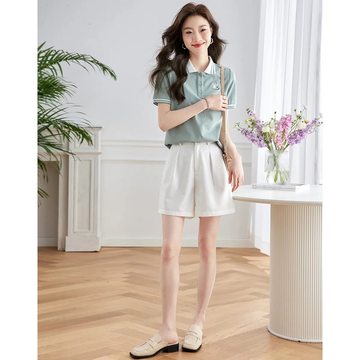 Polo Shirt Women Short Sleeve Buttons Collar Cotton Casual T-shirt Solid Sportswear Female Golf Clothes Summer Pullovers 240713