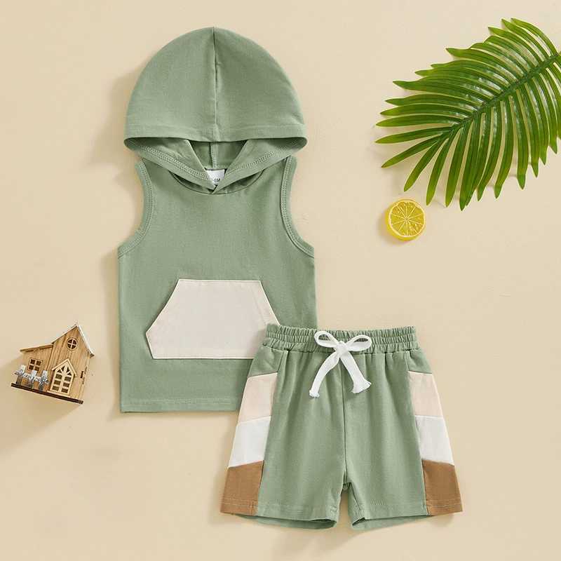 Clothing Sets Baby Boy Summer Outfits Clothing Set Casual Sleeveless Contrast Color Hooded Tank Tops + Shorts Set Toddler Clothes