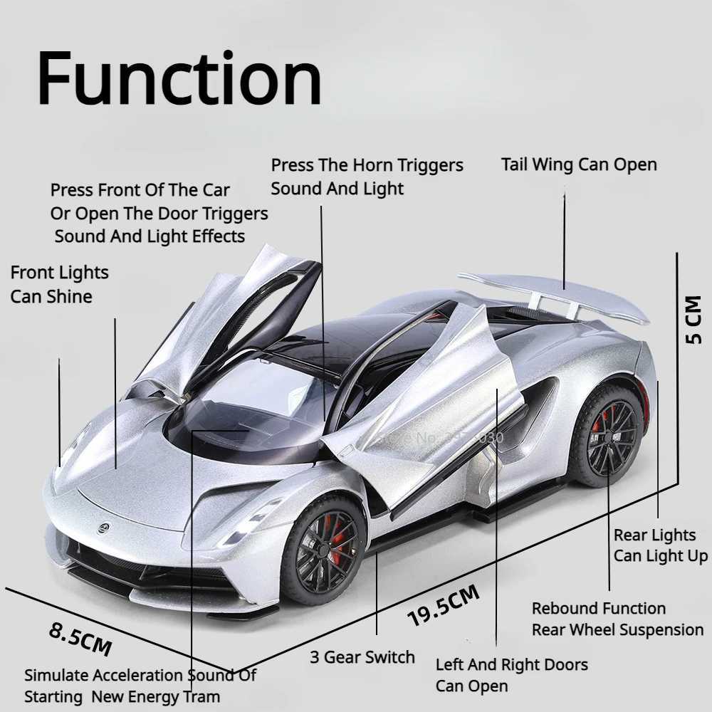 1/24 Scale Lotus Evija Sports Car Model Toy Alloy Diecast Simulation Electric Vehicles with Pull Back Sound Light Gifts for BoyCL240717