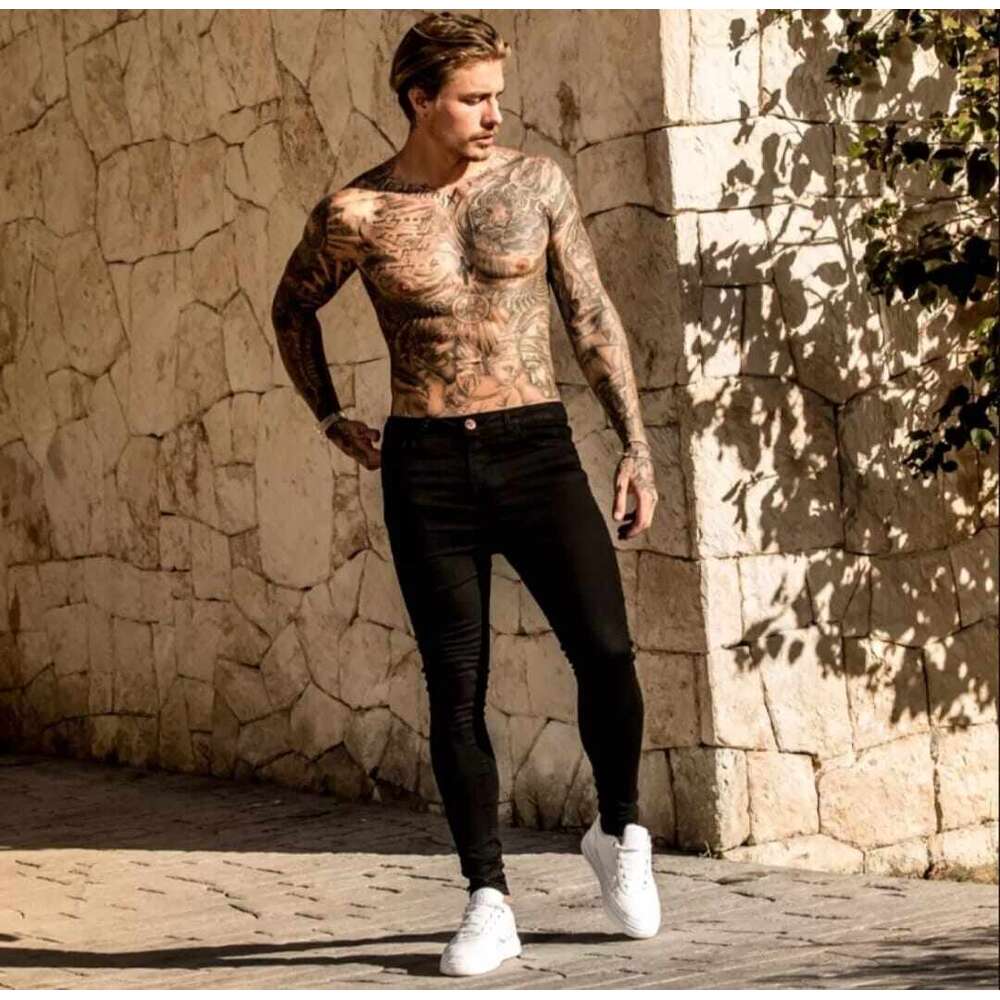 Pants men's fashionable high-quality Korean slim fit plain denim jeans Bergetah men's casual jeans