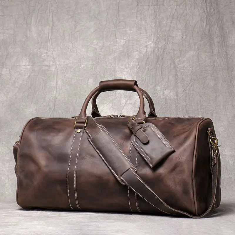 Free Shipping Mens Leather Travel Vintage Brown Cowhide Lage Man Carry On Handbag Weekender Duffle Bag With Shoe Compartment Designer Bag Luxury Bag T