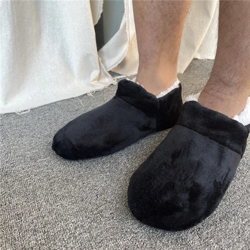 Winter Warm Slippers Mens Home Indoor House Plus Size Non Slip Plush Soft Comfy Fluffy Floor Male Casual Shoes Flat Footwear 240713