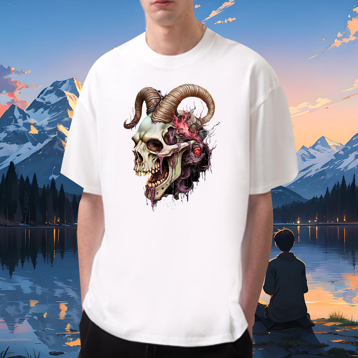 Classic Man T Shirts Skeleton 100% Cotton 230g Skull Home Outdoor Men Tops Tees Crew Neck Cotton High Quality