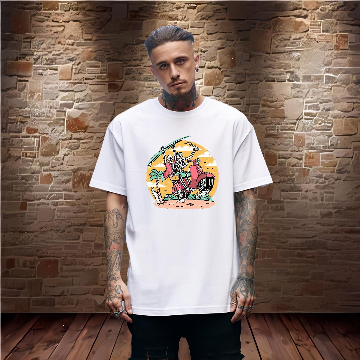 Fashion New T shirt Skeleton 100% Cotton 230g Black White Men Tees Daily Wear Breathable Short Sleeve Designer Clothes