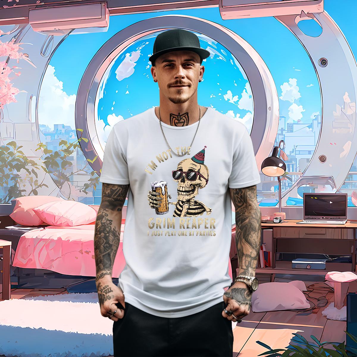 Loose Mens T Shirts Skeleton 100% Cotton 230g Anime Printing Street Short sleeve Cotton Soft Tshirt for Man Woman 2024 Designer DIY Anime Wear
