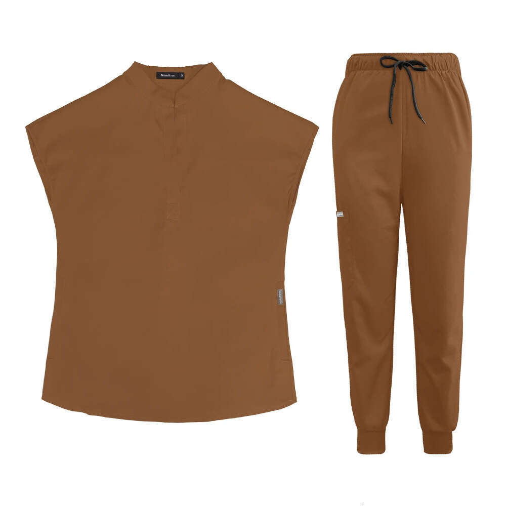 Niaa Hinn Scrubs for Women Uniform Scrubs Set Zip Up New Product Long Non-ironing Solid Leisure Time Popular Fashion Sexy Temperament Linen Short Wais