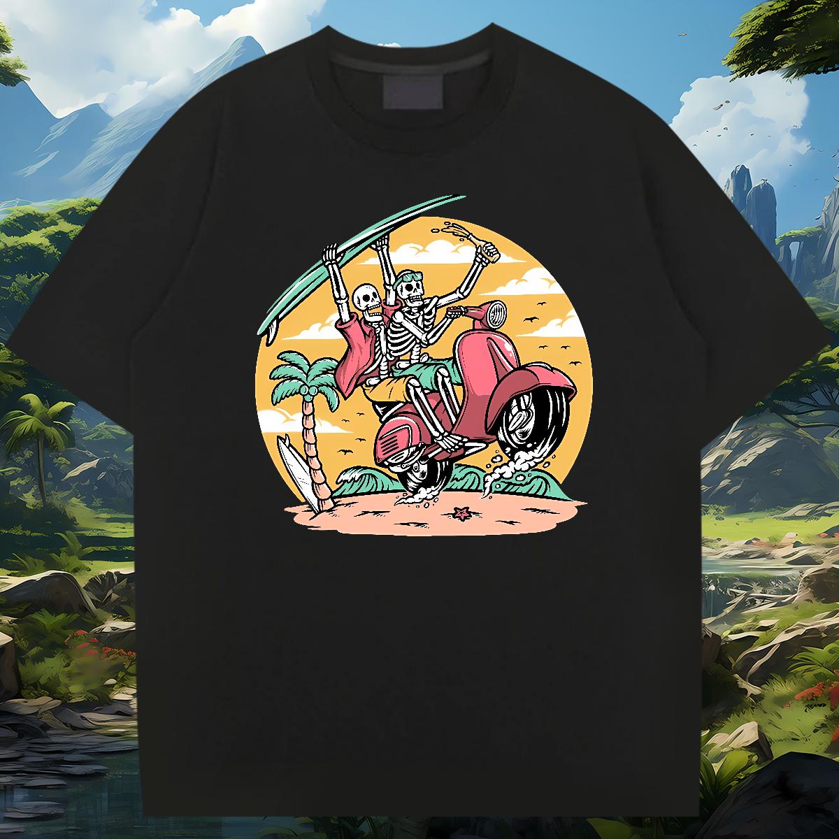 Wholesale T Shirts Men Skeleton 230g Cotton Hip Hop Street Breathable Short Sleeve Men Tees New Designer Graphic Tshirts