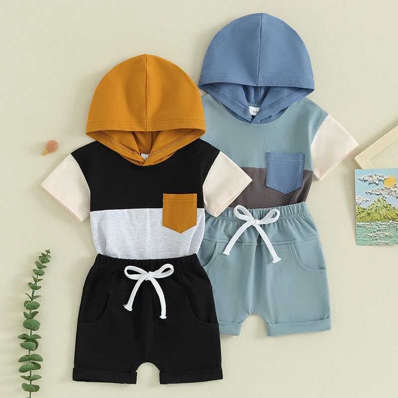 Clothing Sets Summer Toddler Baby Clothes Contrast Color Short Sleeve Hooded T-Shirt and Elastic Shorts Suit For Infant Boy Casual Outfits