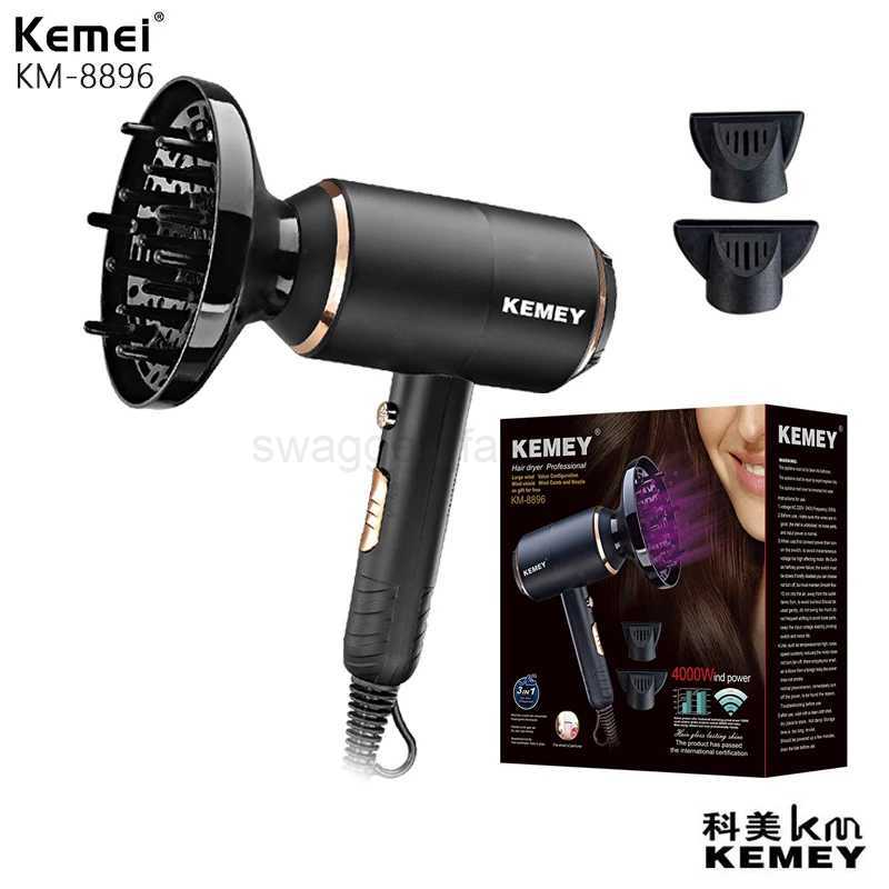 KEMEY KM-8896 Three-Gear Adjustable Automatic Thermostat Tail Hook 1300w Black Cold Hot Big Power Salon Professional Hair DryerBkl240717