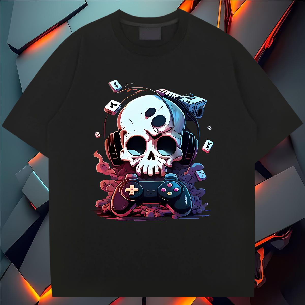 Fashion New T Shirts Men Skeleton Round Neck Short Sleeve 230g 100% Cotton Tshirts Outdoor DIY Printed Wholesale Tops