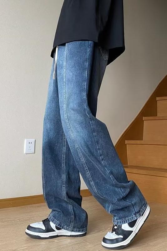 Jeans for men in spring, autumn, summer, men's high street straight tube loose washed casual pants, trendy trend