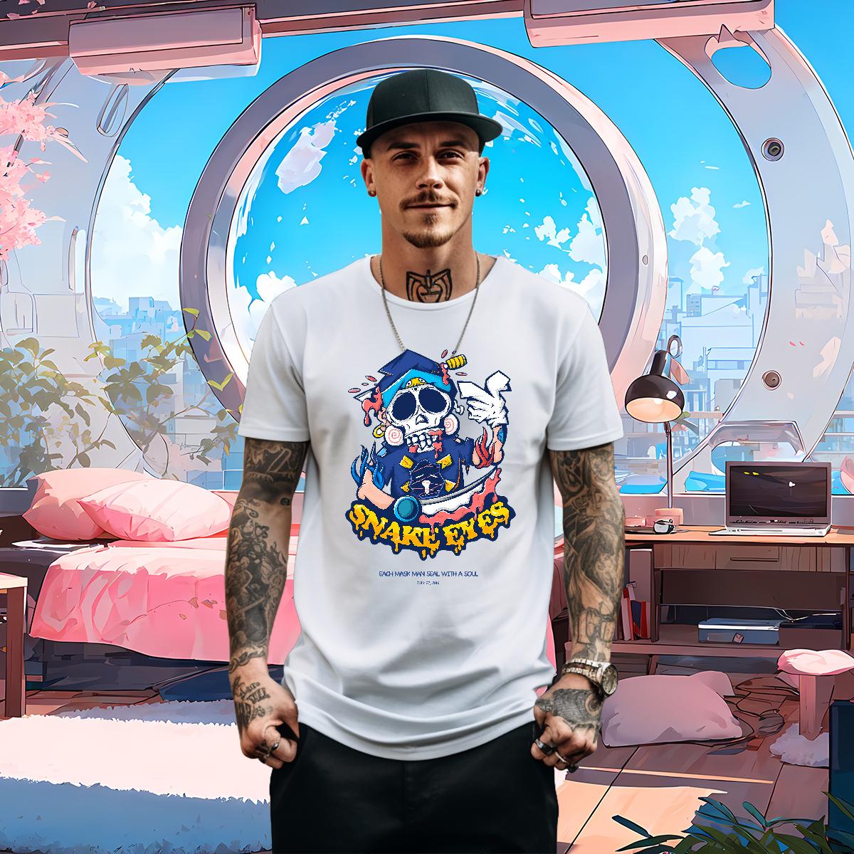 High Quality Mens T Shirts Skeleton 230g 100% Cotton Summer Casual Cotton Breathable Short Sleeve Men Clothes T-Shirt Fashion New Custom Print Oversiz