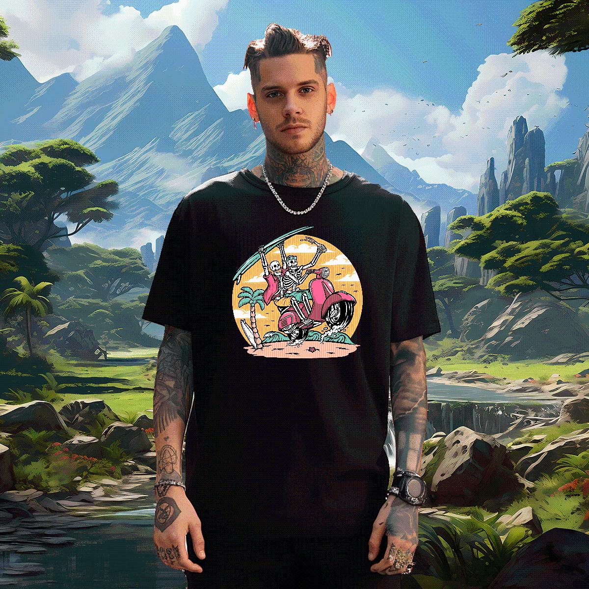 Wholesale T Shirts Men Skeleton 230g Cotton Hip Hop Street Breathable Short Sleeve Men Tees New Designer Graphic Tshirts