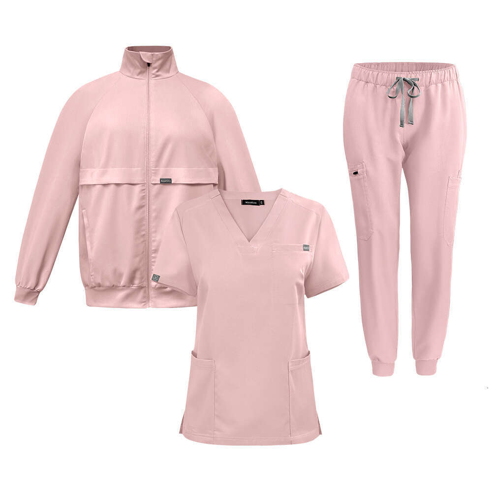Niaa Hinn Scrub Set Zip Up New Product Washable Show Thinness High Elasticity Gentle Wind French Leisure Time Solid Versatile Temperament Short Linen 