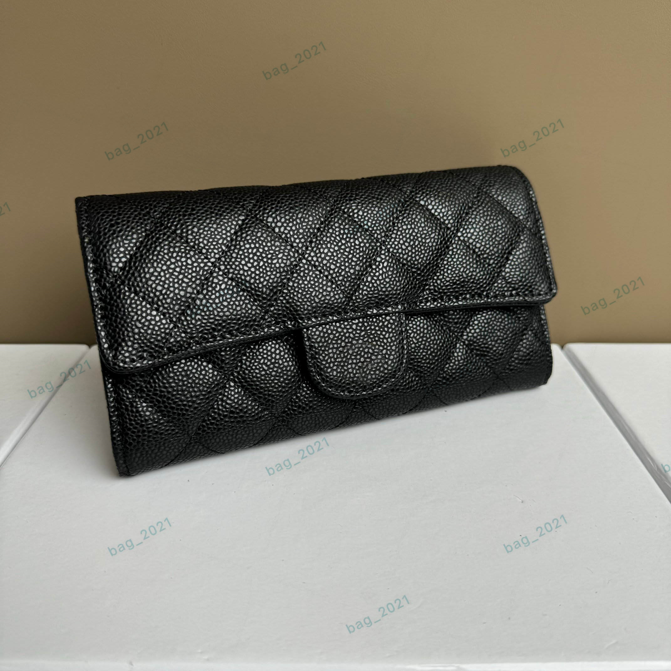 Designer C Wallets Women Luxurys Coin Purse Black Lambskin Caviar Leather Card Holder Wallet Gold and Silver Hardware Classic Flap Bag Clutch Bags Card Holder