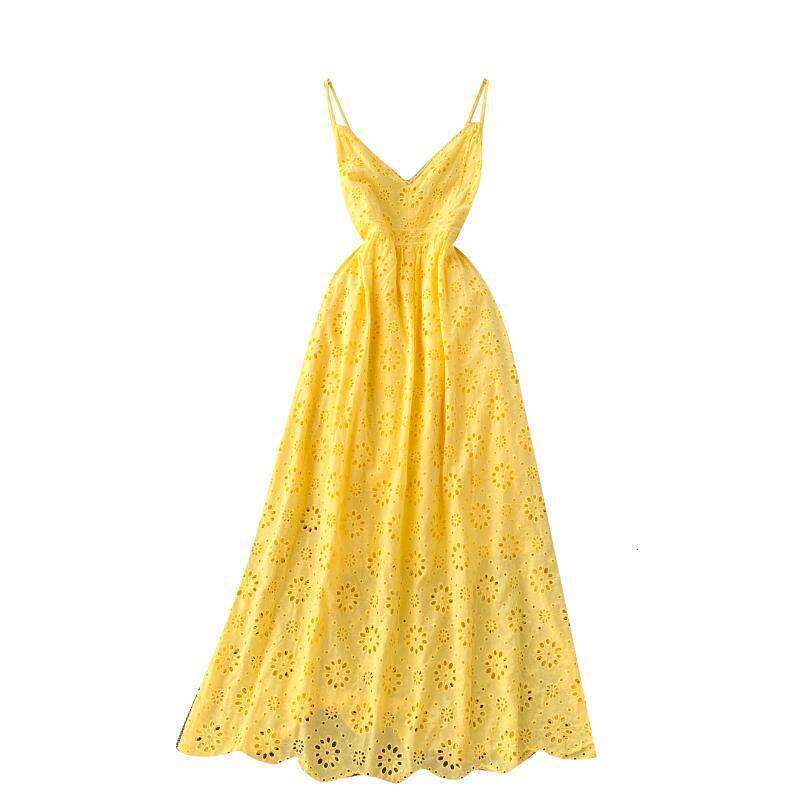 Heavy Industry Hollowed Out Floral Sexy Collar, Backless Suspender Spring Dress, New Goddess Vacation Style Long Skirt Trend Pregnant Womens Dress
